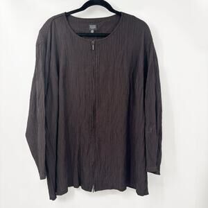 Eileen Fisher Brown Crinkle Zip Top Jacket Plus Size 2X Rayon Blend Long Sleeve
